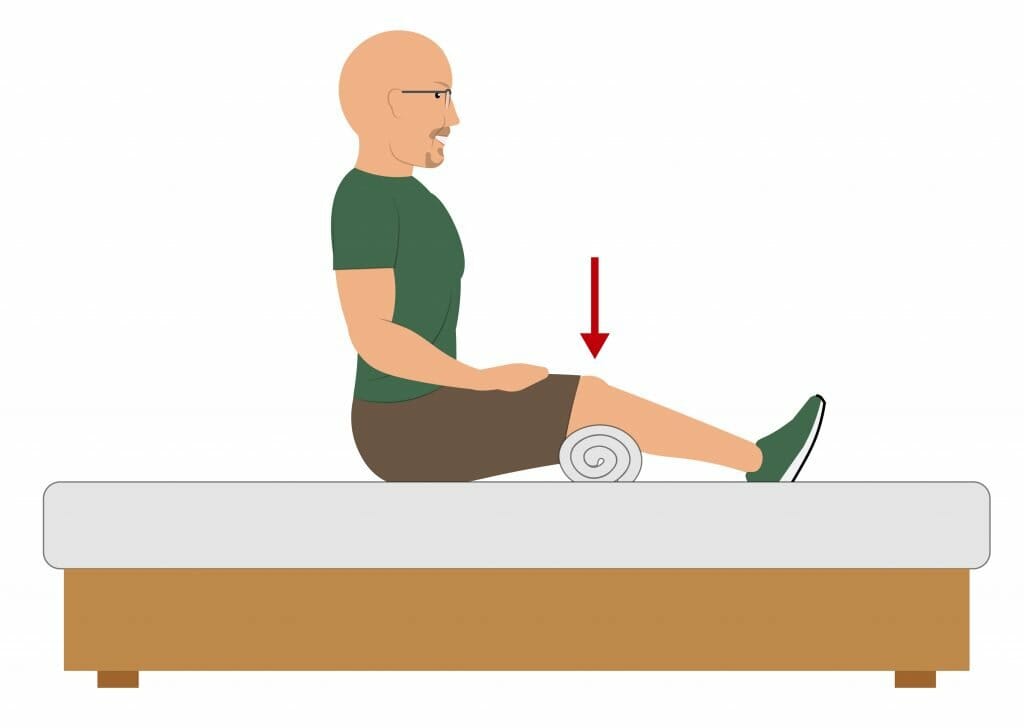 the seated towel press step 2 - knee exercises from bed