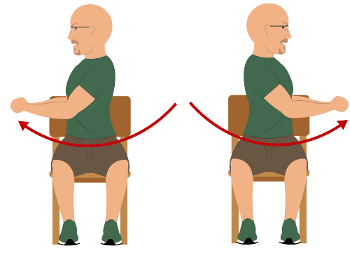 Seated tummy twist chair workout shown by feel good life coach todd.