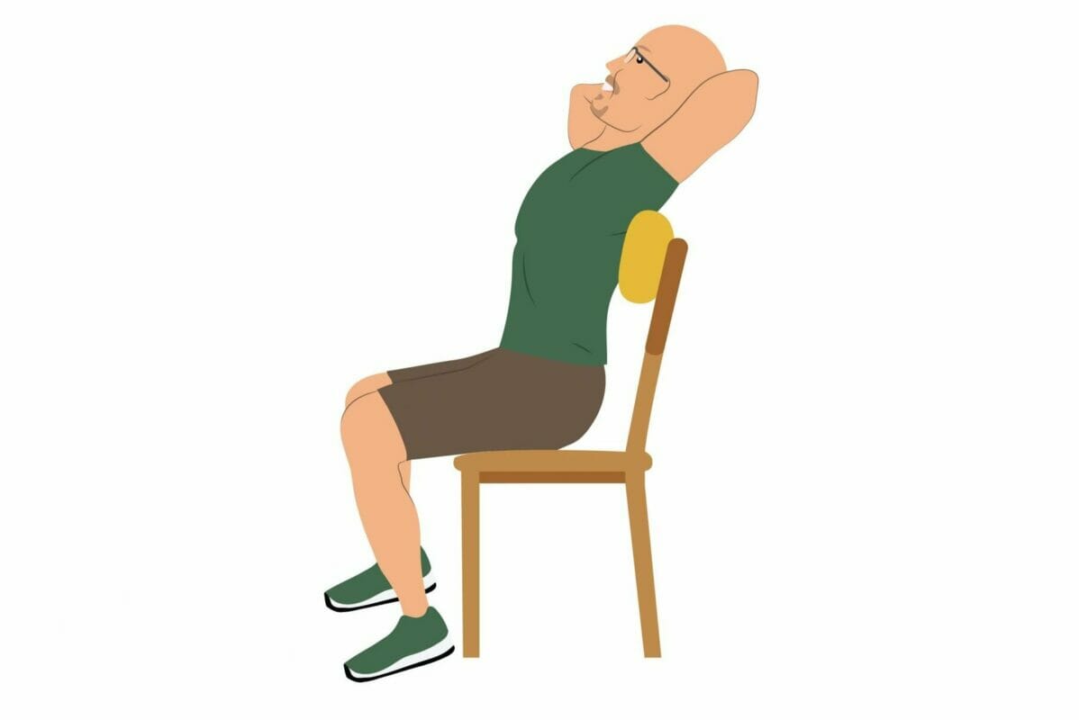 Seated back bend will help back pain that is caused by golfing, Learn with coach todd