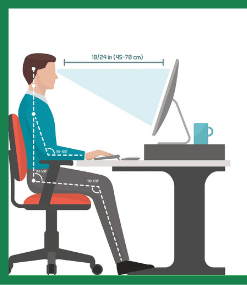 Desk Ergonomics - Monitor position to help straight posture.