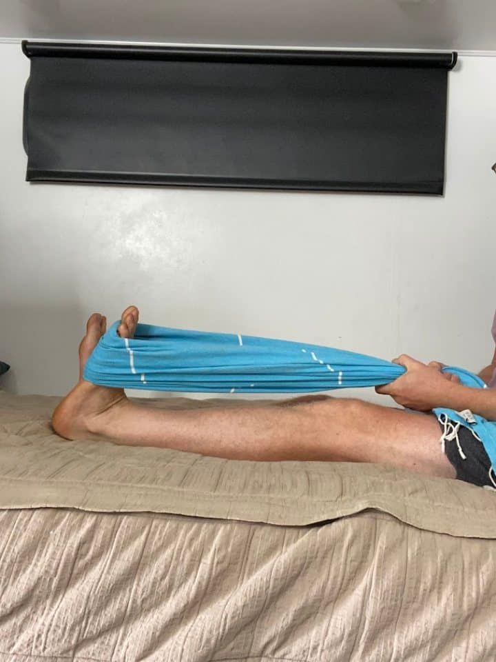 calf stretch with a towel