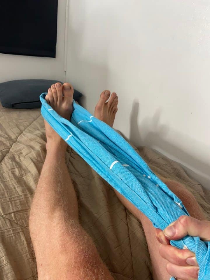 long sitting calf stretch with a strap